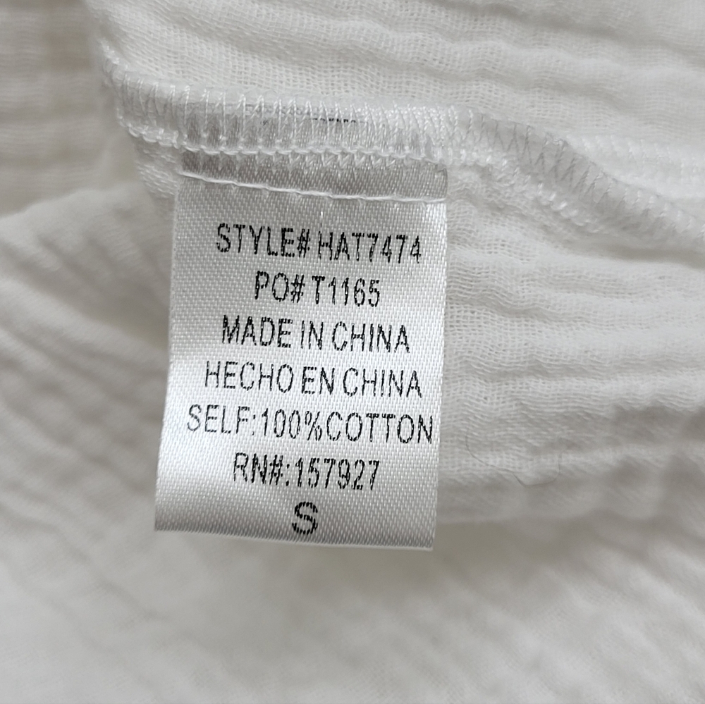 La Miel Women's Shirt White Textured Gauze Short Sleeve Rustic Hem Oversized Sm - Picture 11 of 12